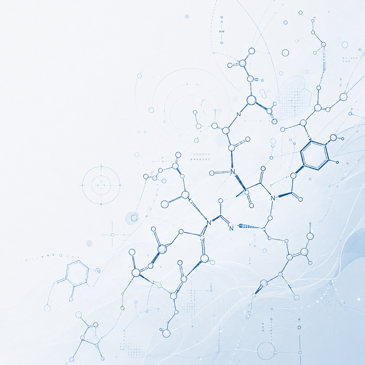 Scientific peptide structures illustrated in the PCP blue colour palette